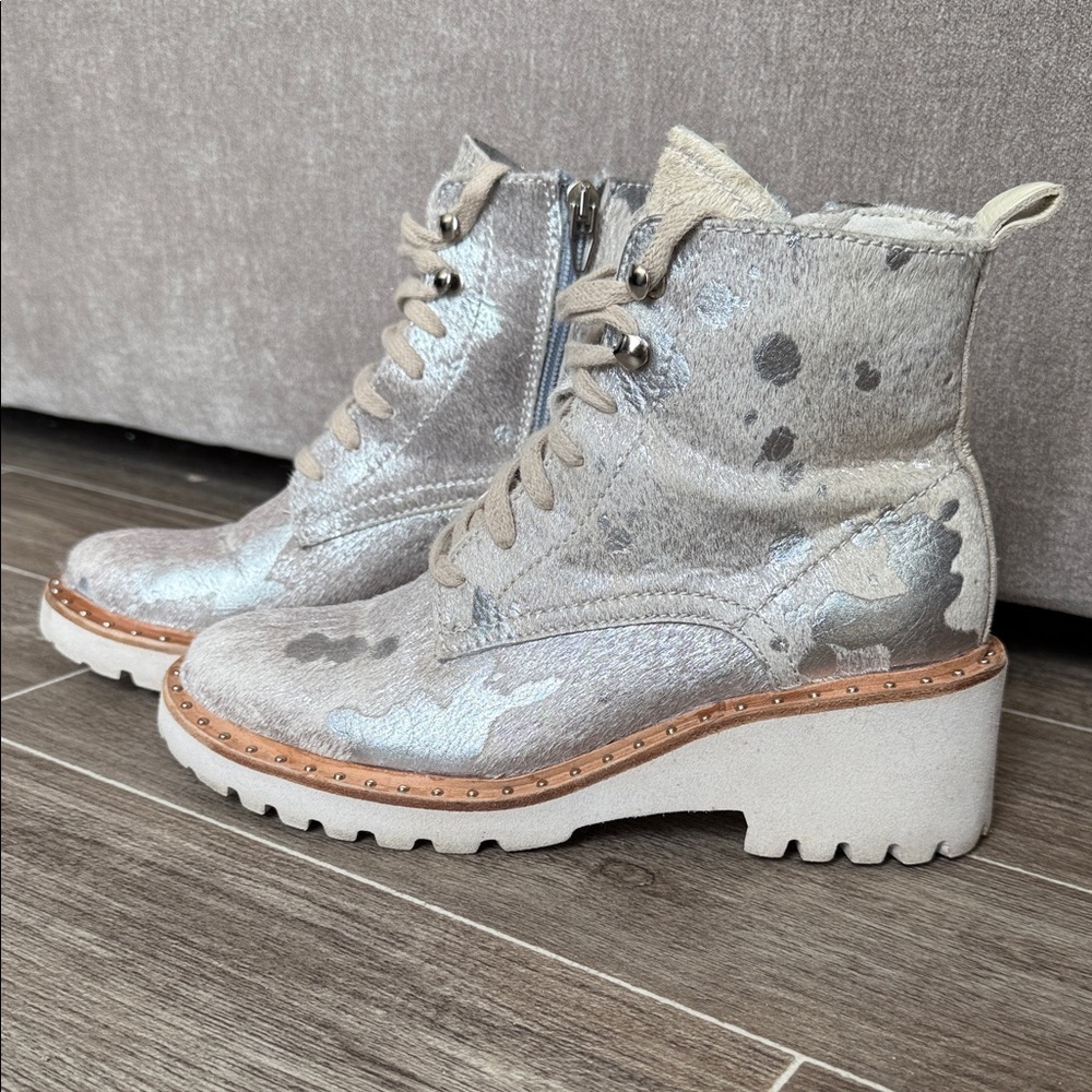 Dolce Vita Metallic Silver Lace-Up Platform Ankle Boots
